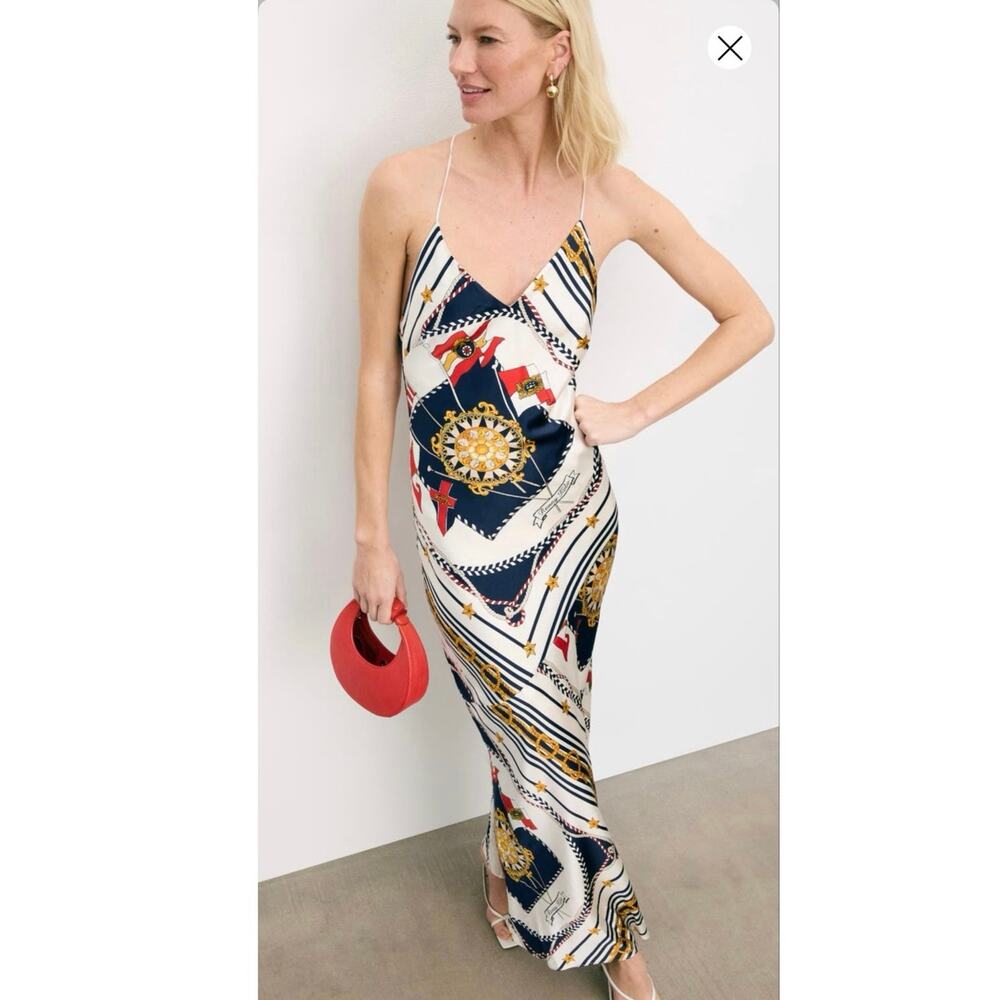 RONNY KOBO Bethie Scarf Printed V-Neck Silhouette Skimming Dress sz Medium